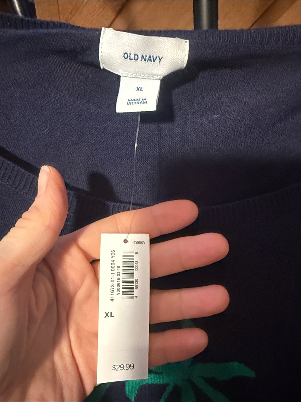 Old Navy Navy Sweatshirt with Teal Palm Tree and Coral Sun - Picture 2 of 6